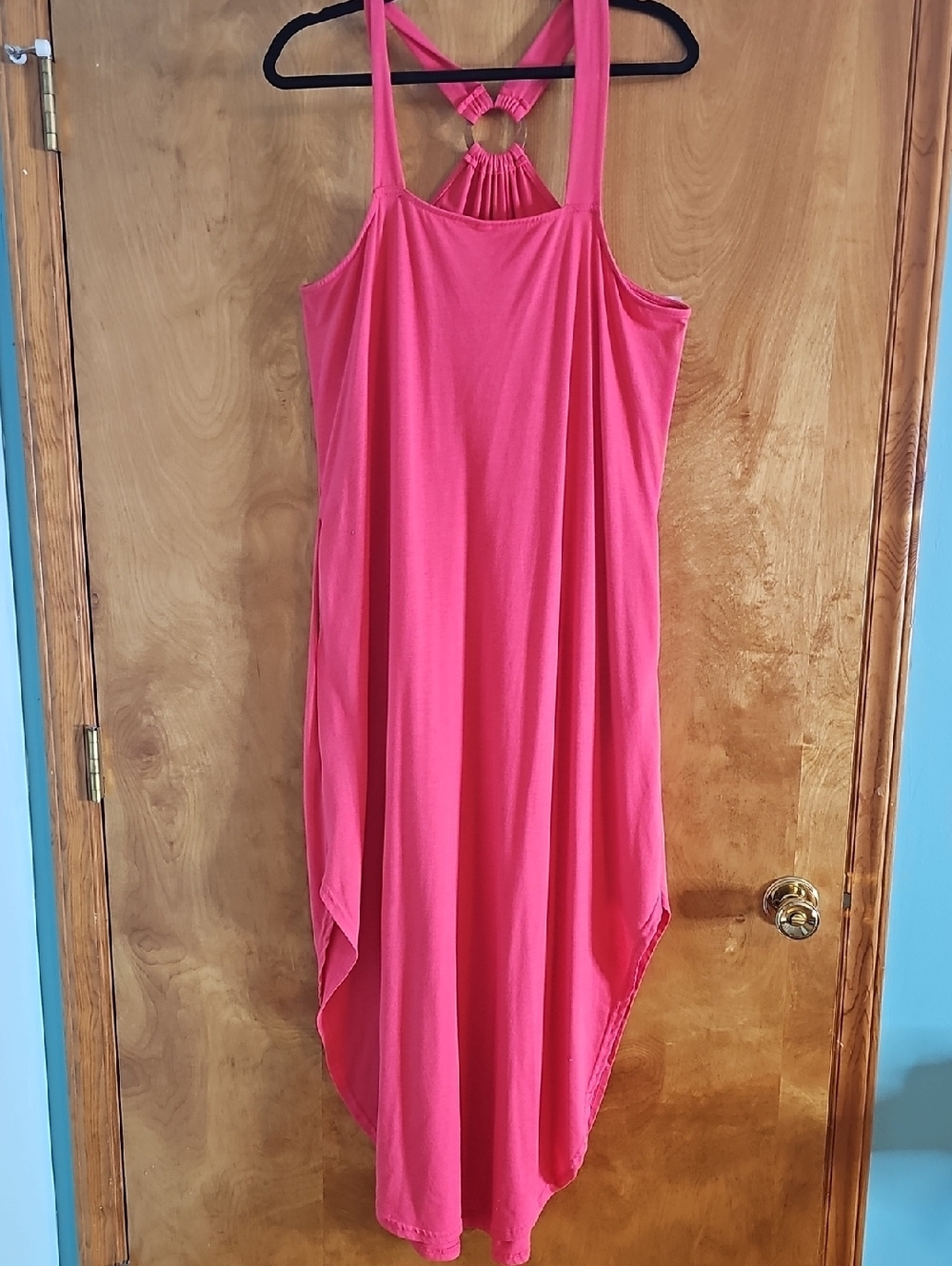 Beach Cover-Up Hot Pink Halter Maxi Dress with Ring Front Detail - Picture 2 of 4